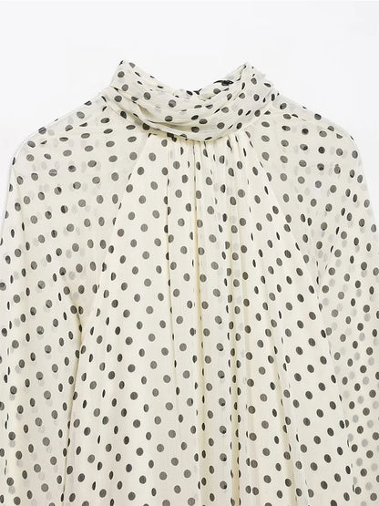 Bow-Collar Polka Dot Blouse | Women's Loose Long-Sleeve Shirt