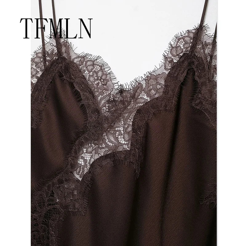 Lace-Splice Asymmetric Sleeveless Dress | Women's Slim Backless Occasion Dress