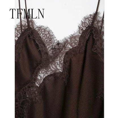 Lace-Splice Asymmetric Sleeveless Dress | Women's Slim Backless Occasion Dress