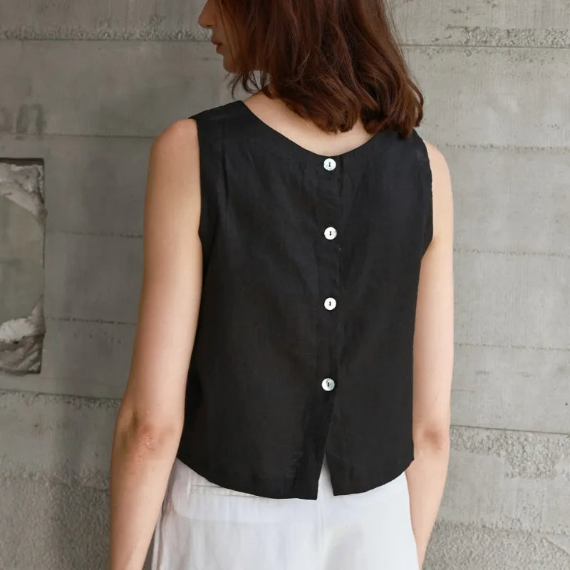 Reversible Linen Crop Tank | Women's Two-Way Sleeveless Top