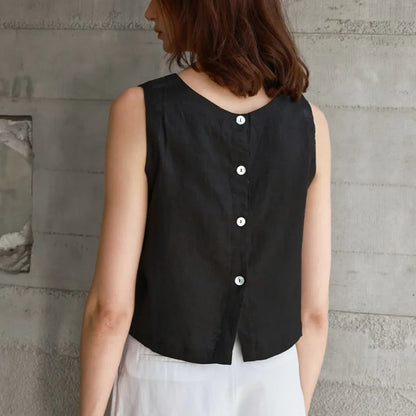 Reversible Linen Crop Tank | Women's Two-Way Sleeveless Top