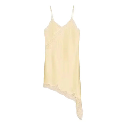 Lace-Splice Asymmetric Sleeveless Dress | Women's Slim Backless Occasion Dress