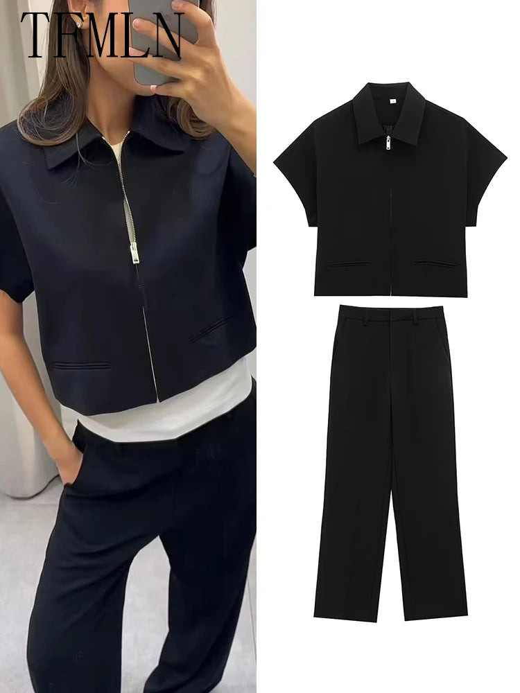 Zip-Front Blazer & Wide-Leg Trousers Set | Women's Summer Two-Piece Co-ord