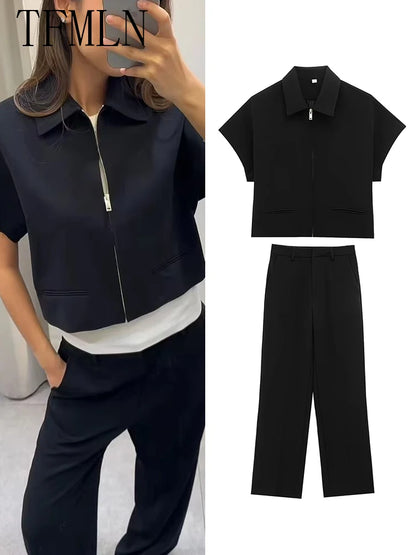 Zip-Front Blazer & Wide-Leg Trousers Set | Women's Summer Two-Piece Co-ord