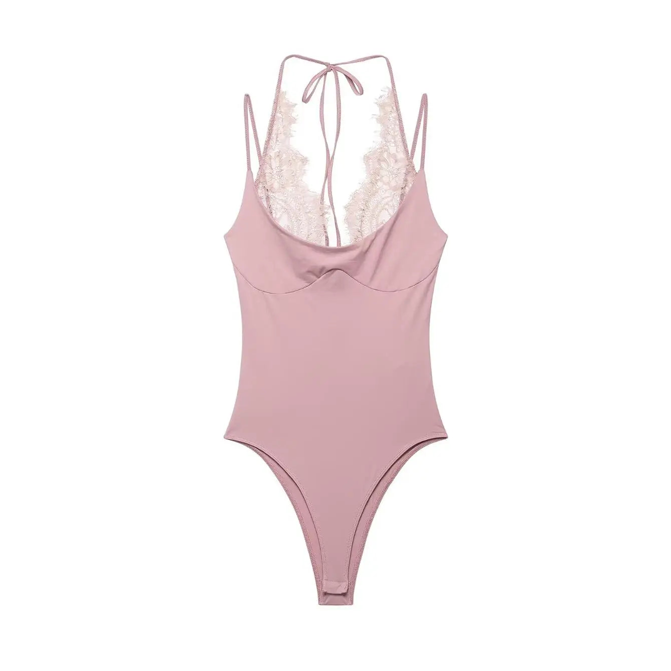 Lace-Panel Backless Sling Bodysuit | Women's Sleeveless Fitted Top