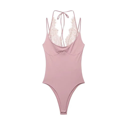 Lace-Panel Backless Sling Bodysuit | Women's Sleeveless Fitted Top