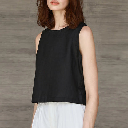 Reversible Linen Crop Tank | Women's Two-Way Sleeveless Top