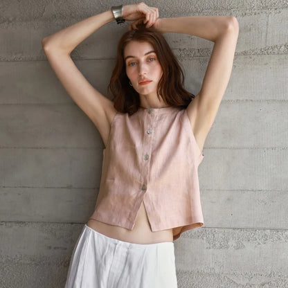 Reversible Linen Crop Tank | Women's Two-Way Sleeveless Top