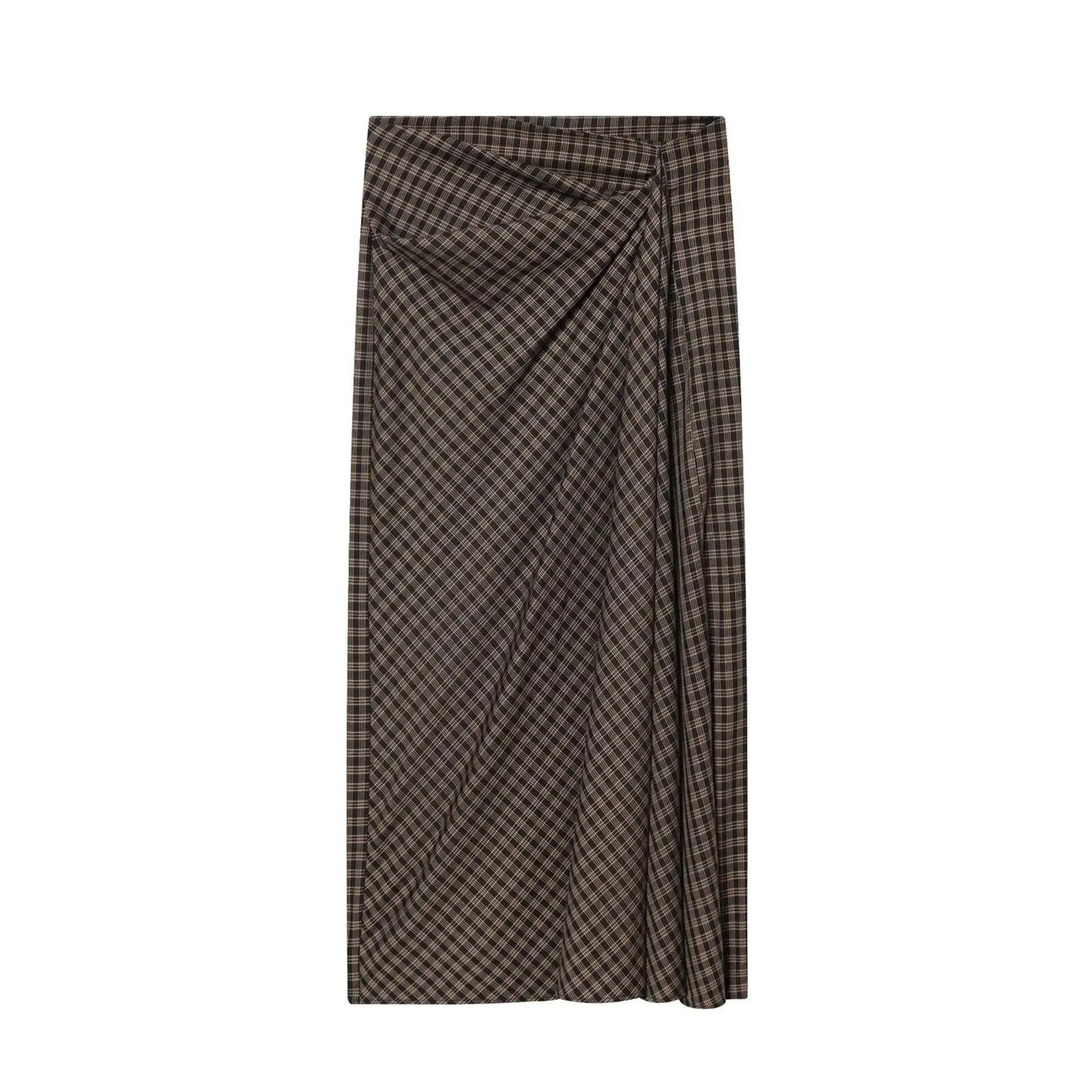 Plaid Straight-Cut Midi Skirt | Women's High-Waist Tailored Skirt