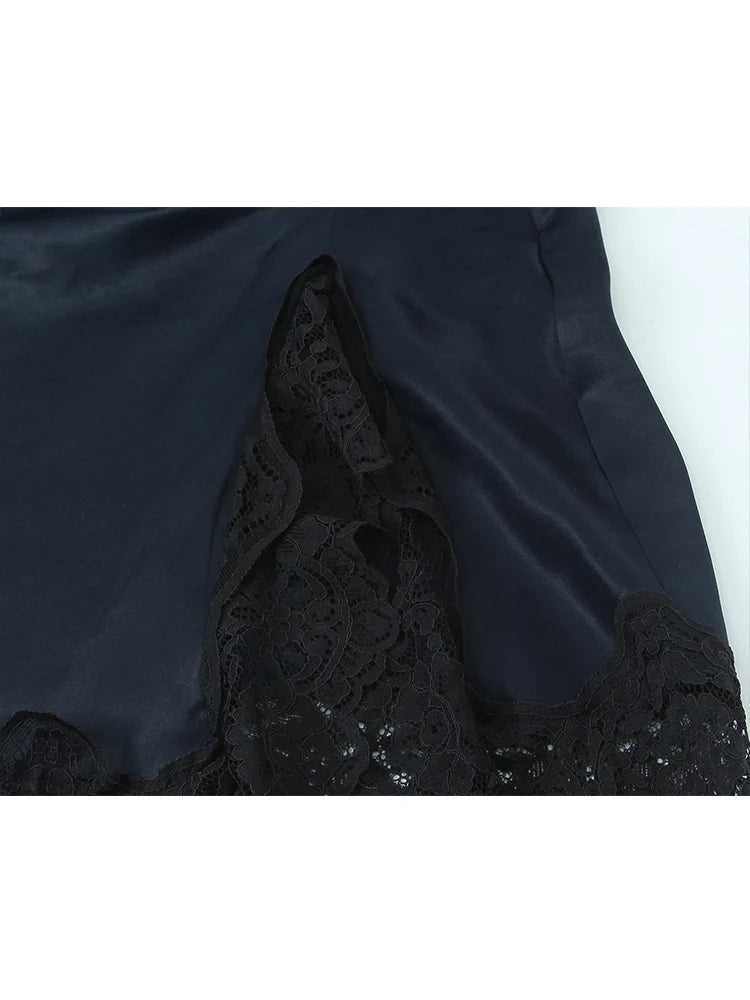 Lace-Splice Turtleneck Mini Dress | Women's Ruched Sleeveless Dress