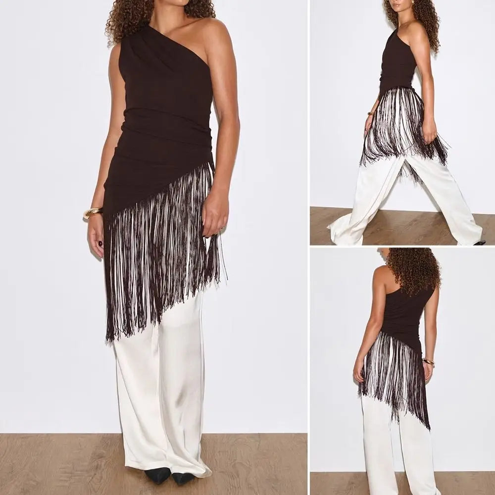 Tasseled One-Shoulder Top | Women's Asymmetric Backless Blouse