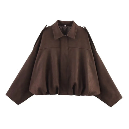 Suede Oversized Bomber Jacket | Women's Zip-Front Casual Outerwear