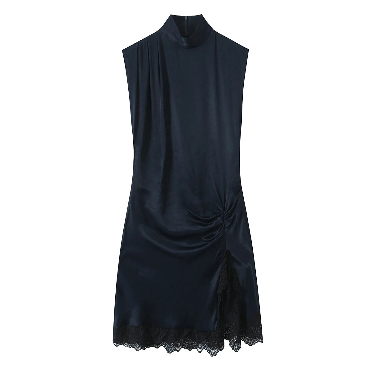 Lace-Splice Turtleneck Mini Dress | Women's Ruched Sleeveless Dress