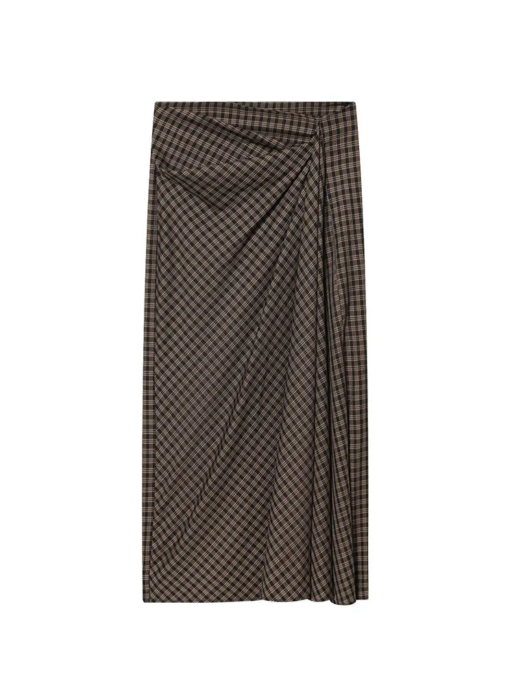 Plaid Straight-Cut Midi Skirt | Women's High-Waist Tailored Skirt