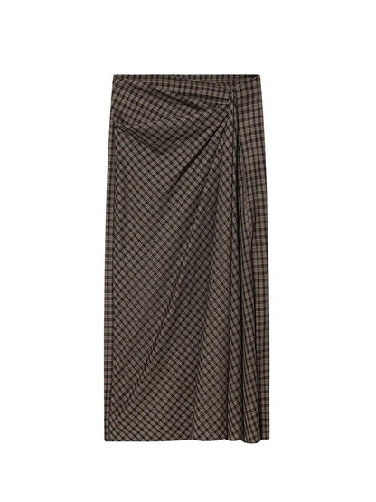 Plaid Straight-Cut Midi Skirt | Women's High-Waist Tailored Skirt