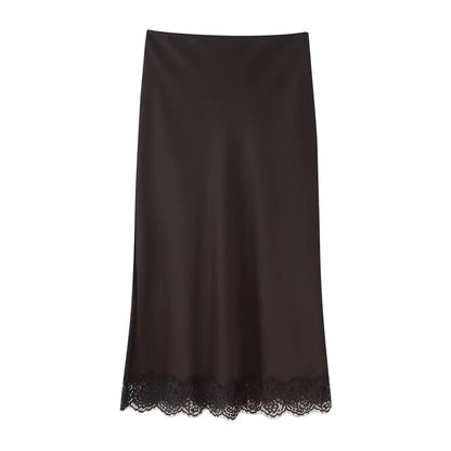 Satin & Lace Wrap Midi Skirt | Women's Elegant Half Skirt