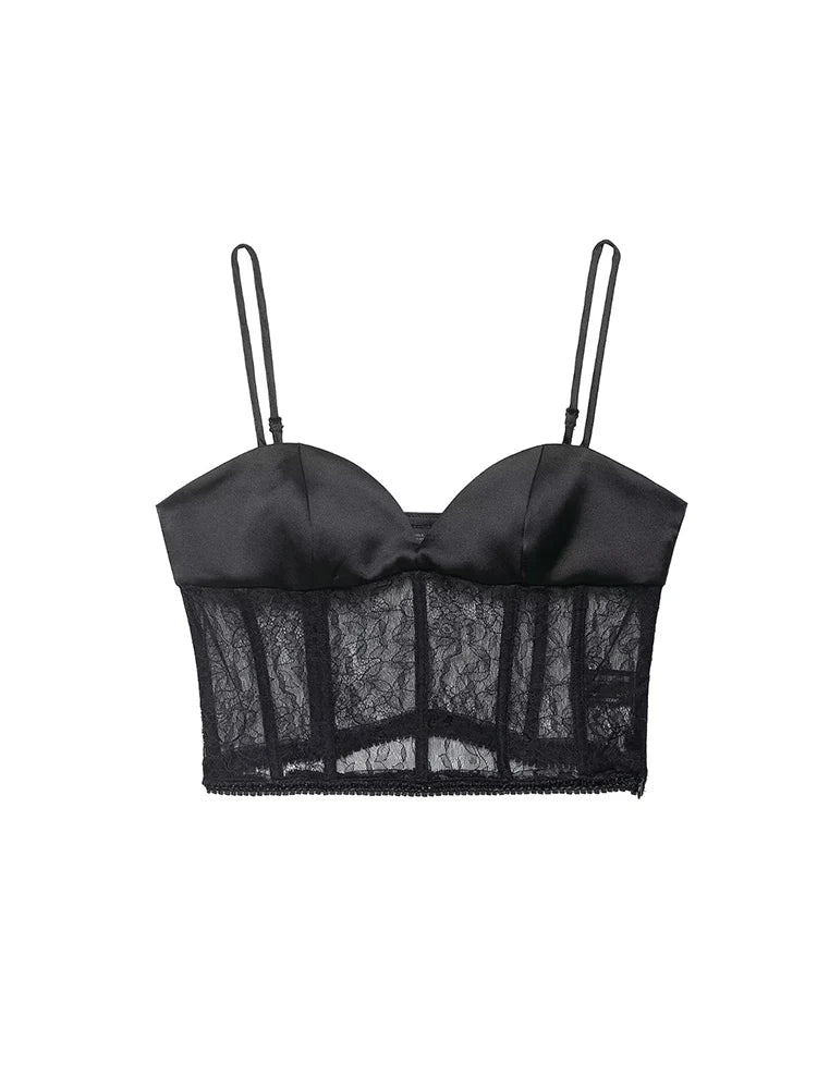 Lace Crop Bustier Cami | Women's Solid Sleeveless Sling Top