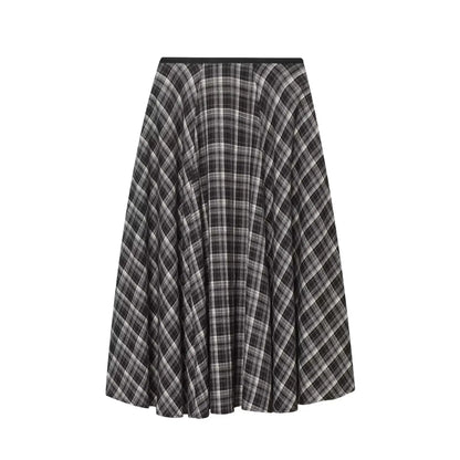 Plaid A-Line Midi Skirt | Women's Vintage Umbrella Skirt with Pockets