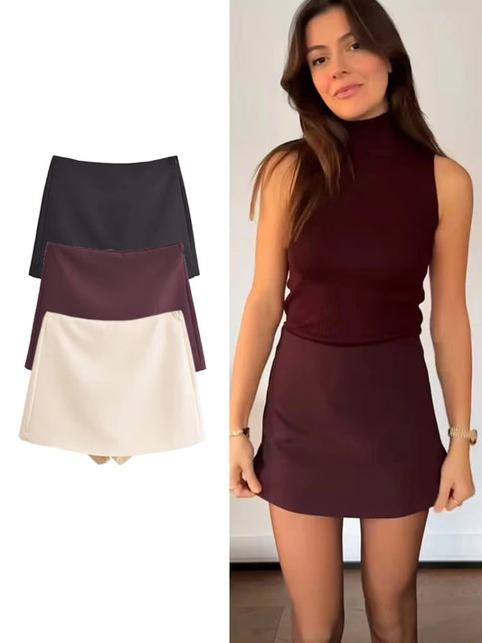 Side-Zip Solid Skort | Women's High-Waist Mini Shorts Skirt