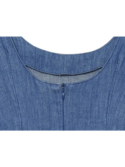Denim Sleeveless Midi Dress | Women's Slim-Fit A-Line Slip Dress