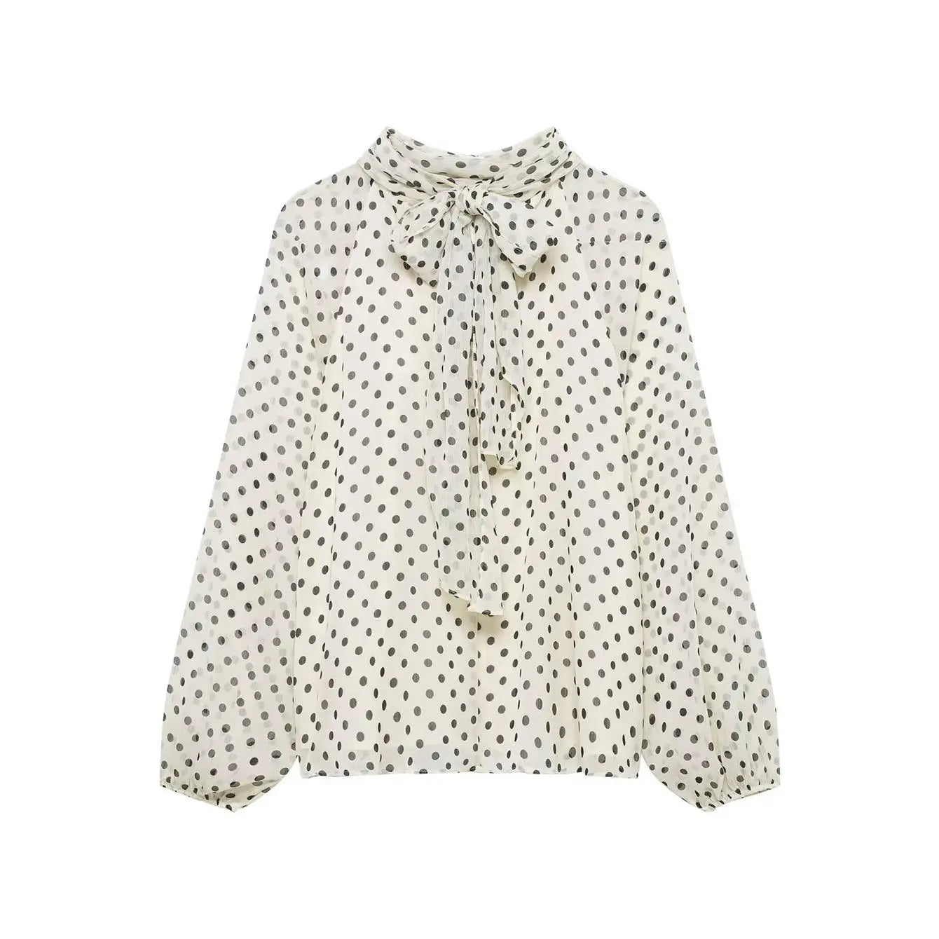 Bow-Collar Polka Dot Blouse | Women's Loose Long-Sleeve Shirt
