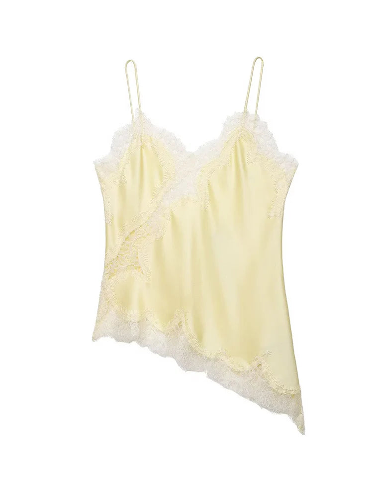 Lace-Splice Backless Cami | Women's V-Neck Asymmetric Sling Top