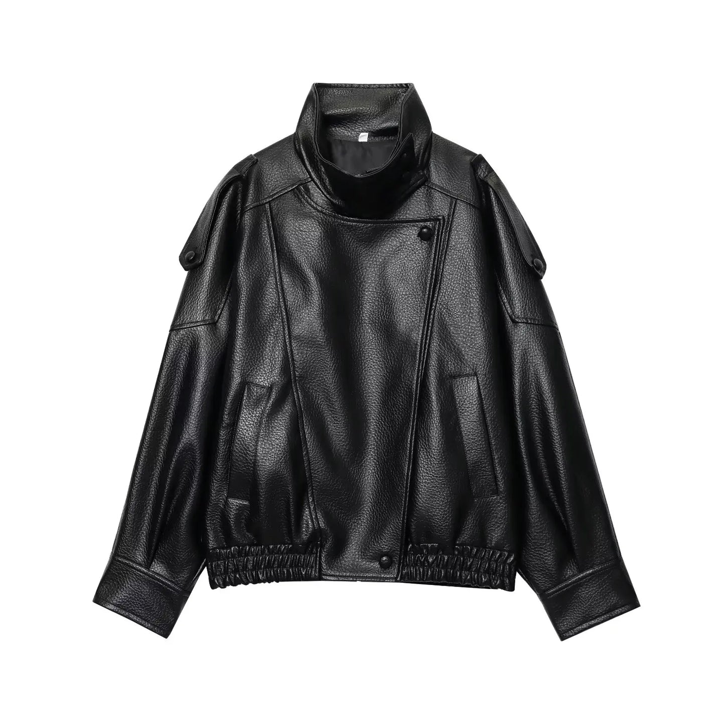 Oversized Faux Leather Biker Jacket | Women's Autumn-Winter Outerwear
