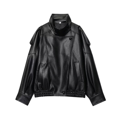 Oversized Faux Leather Biker Jacket | Women's Autumn-Winter Outerwear