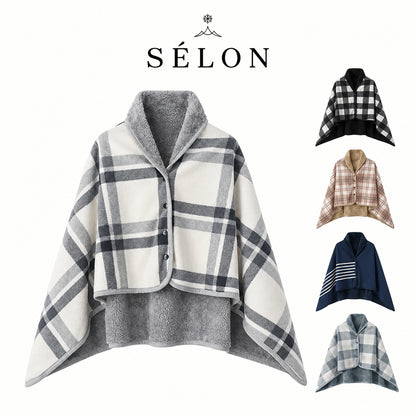 Grey and white check flannel shawl shown flat, with four alternative colourways alongside